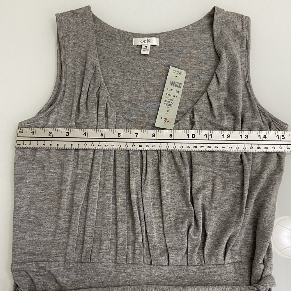 Cache Women's Grey Sleeveless Jersey Dress Size Medium‎ New Belted Knee Length - Picture 6 of 9